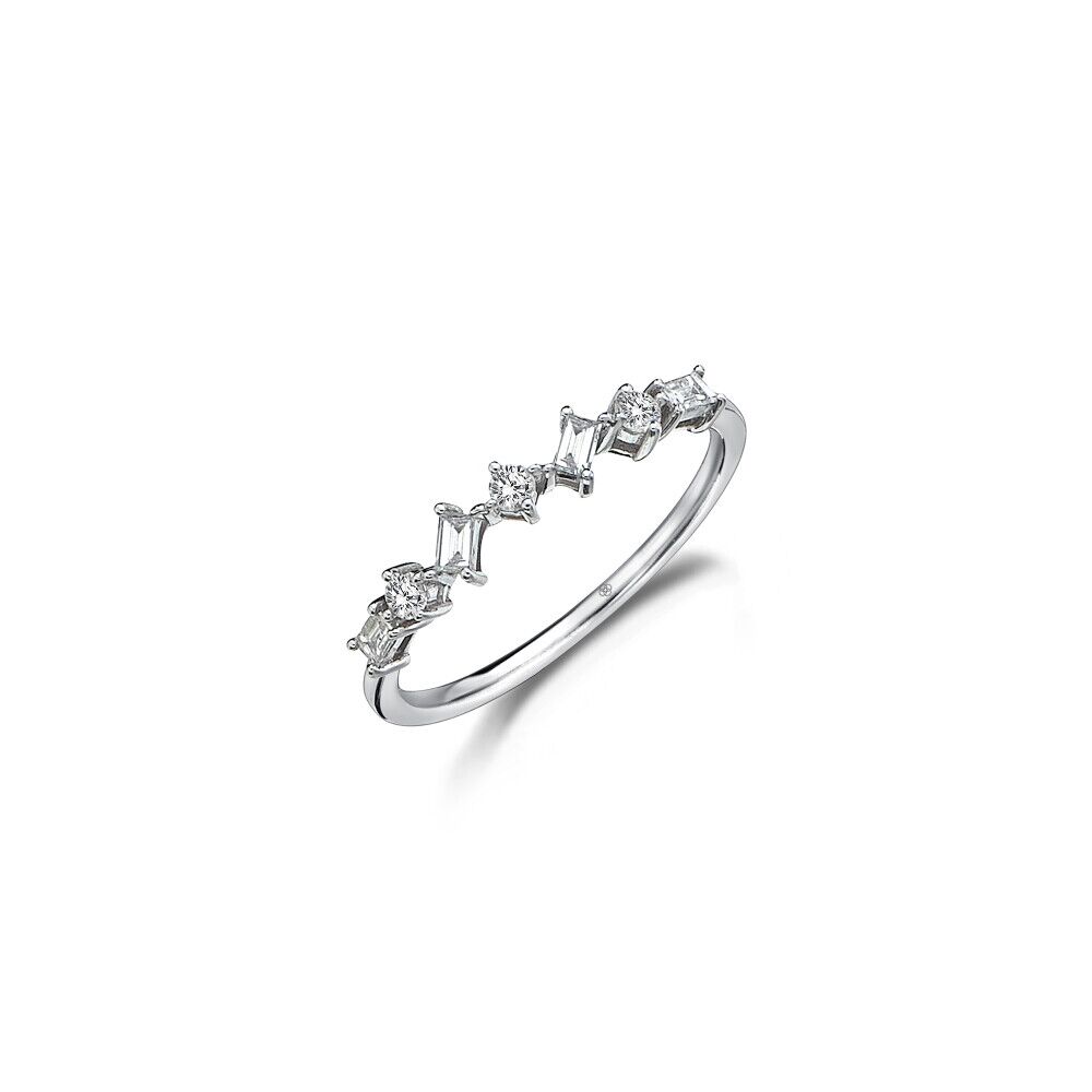 Baguette and Round Half Eternity Diamond Ring - 1