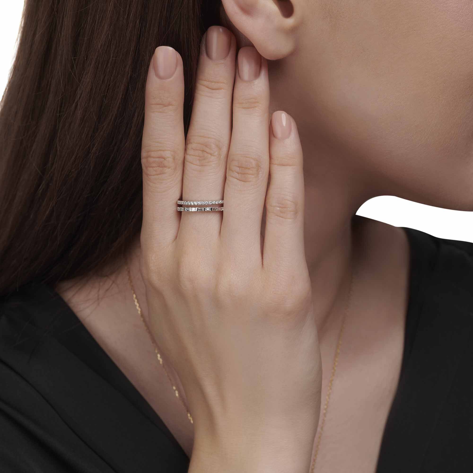 Baguette Half Eternity Diamond Ring - 1