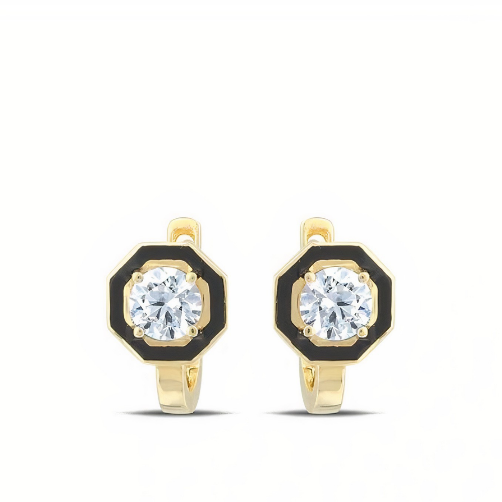 Black Lined Octagem Earring - 1
