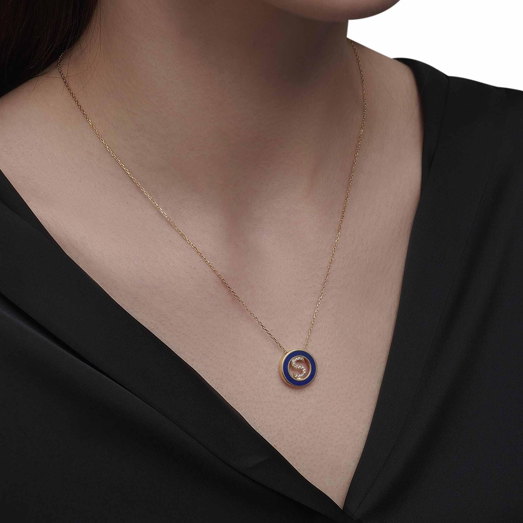 Blue Enamel Letter S Necklace - Üsküplü (1)