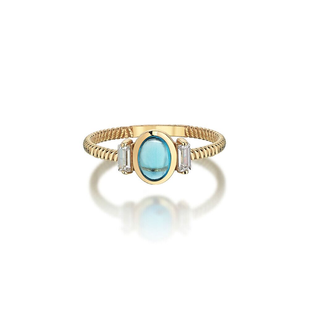 Diamond Circle Blue Topaz Ring - 3