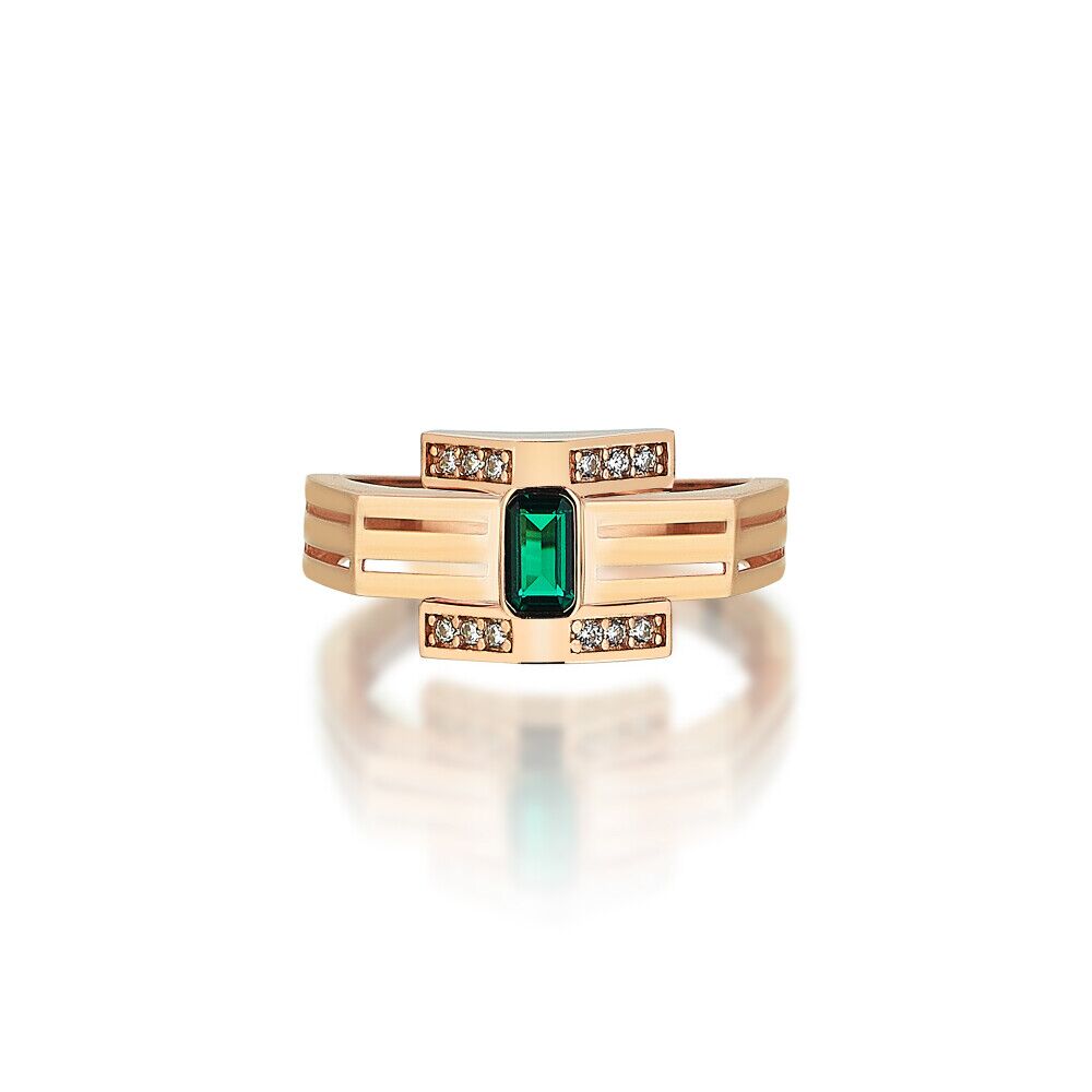 Green Baguette Rose Ring - 2