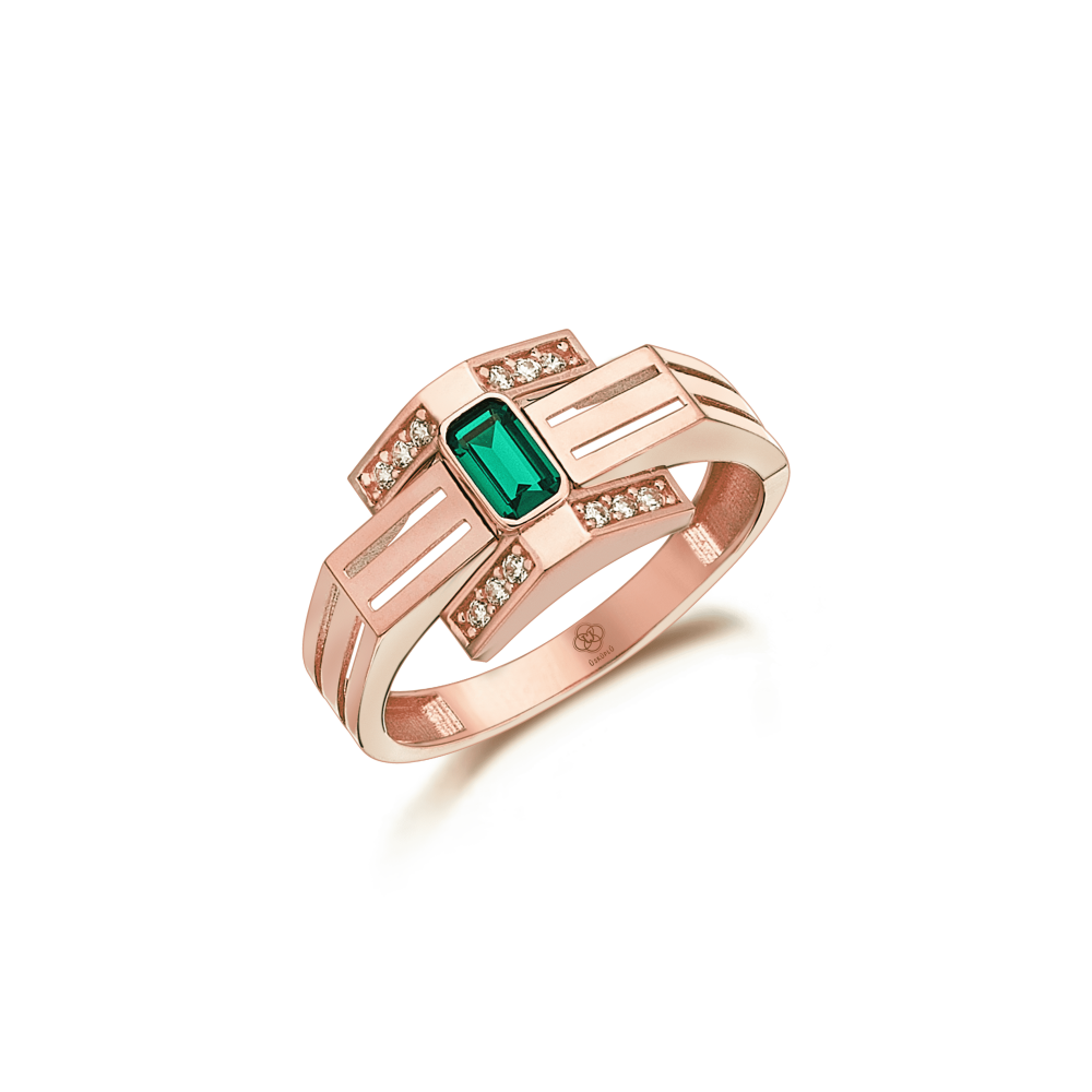 Green Baguette Rose Ring - 1